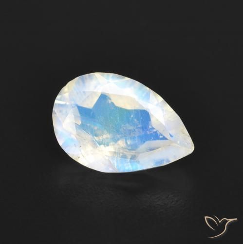 0.84 ct White Rainbow Moonstone Stone, Natural Rainbow Moonstone in Pear Facet Shape for Sale