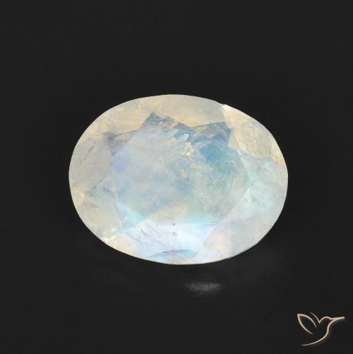1.36 ct White Rainbow Moonstone Stone, Natural Rainbow Moonstone in Oval Facet Shape for Sale