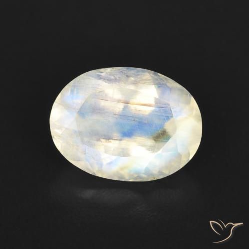 1.21 ct White Rainbow Moonstone Stone, Natural Rainbow Moonstone in Oval Facet Shape for Sale