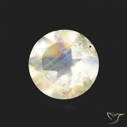 0.68 ct White Rainbow Moonstone Stone, Natural Rainbow Moonstone in Round Facet Shape for Sale