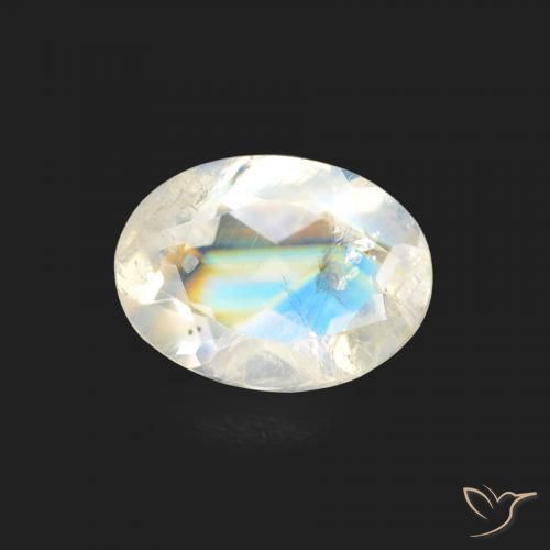 1.03 ct White Rainbow Moonstone Stone, Natural Rainbow Moonstone in Oval Facet Shape for Sale