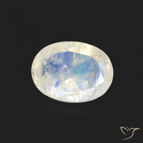 1.07 ct White Rainbow Moonstone Stone, Natural Rainbow Moonstone in Oval Facet Shape for Sale