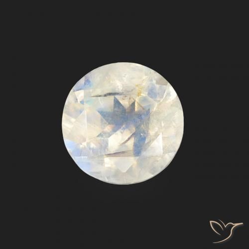 0.47 ct White Rainbow Moonstone Stone, Natural Rainbow Moonstone in Round Facet Shape for Sale