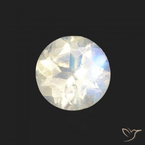 0.49 ct White Rainbow Moonstone Stone, Natural Rainbow Moonstone in Round Facet Shape for Sale