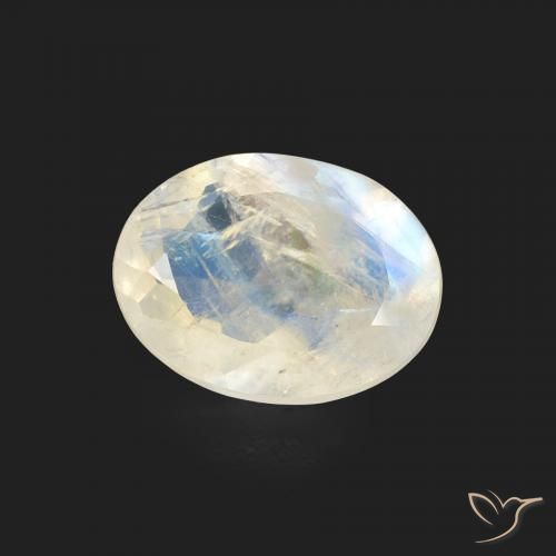 1.15 ct White Rainbow Moonstone Stone, Natural Rainbow Moonstone in Oval Facet Shape for Sale