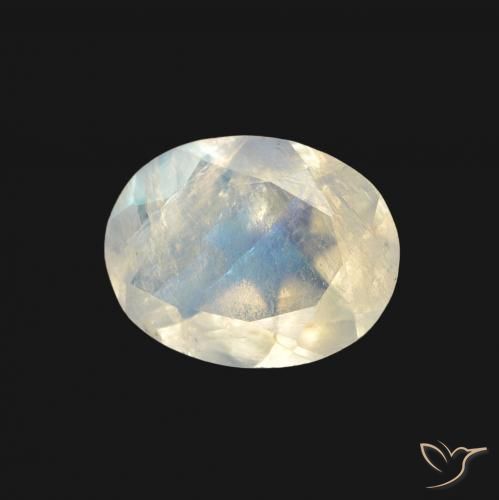 1.28 ct White Rainbow Moonstone Stone, Natural Rainbow Moonstone in Oval Facet Shape for Sale