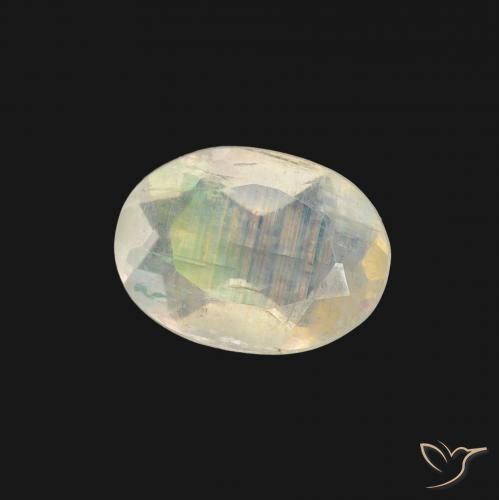 0.97 ct White Rainbow Moonstone Stone, Natural Rainbow Moonstone in Oval Facet Shape for Sale
