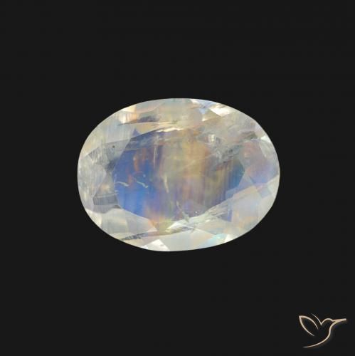 0.96ct Natural Bluish White Rainbow Moonstone, Oval, Transparent