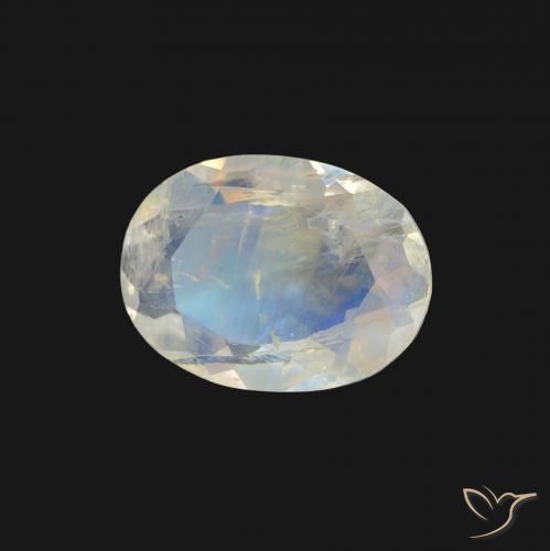 0.96 ct White Rainbow Moonstone Stone, Natural Rainbow Moonstone in Oval Facet Shape for Sale