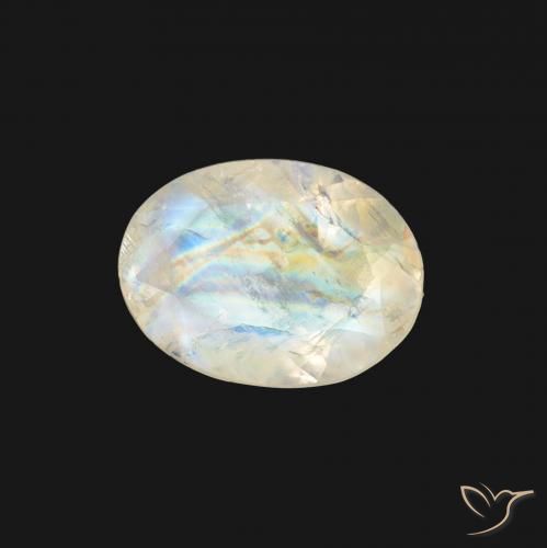 1.11 ct White Rainbow Moonstone Stone, Natural Rainbow Moonstone in Oval Facet Shape for Sale