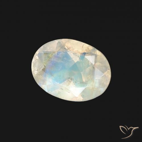 1.16 ct White Rainbow Moonstone Stone, Natural Rainbow Moonstone in Oval Facet Shape for Sale