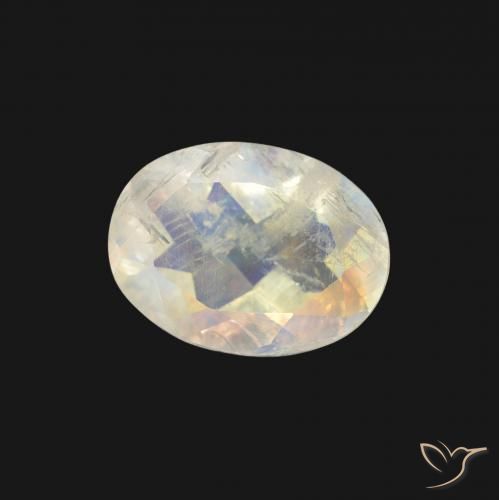 1.21 ct White Rainbow Moonstone Stone, Natural Rainbow Moonstone in Oval Facet Shape for Sale