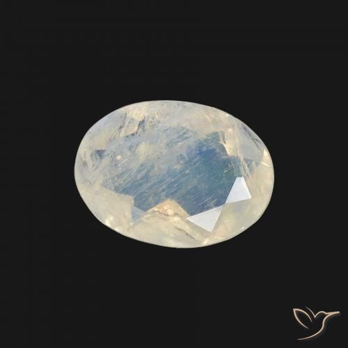 1.01 ct White Rainbow Moonstone Stone, Natural Rainbow Moonstone in Oval Facet Shape for Sale