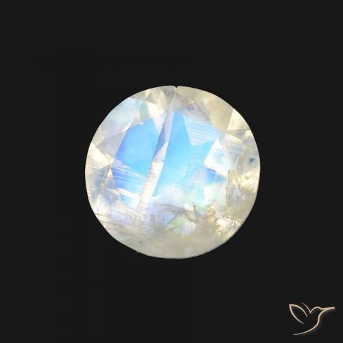 1.04 ct White Rainbow Moonstone Stone, Natural Rainbow Moonstone in Round Facet Shape for Sale
