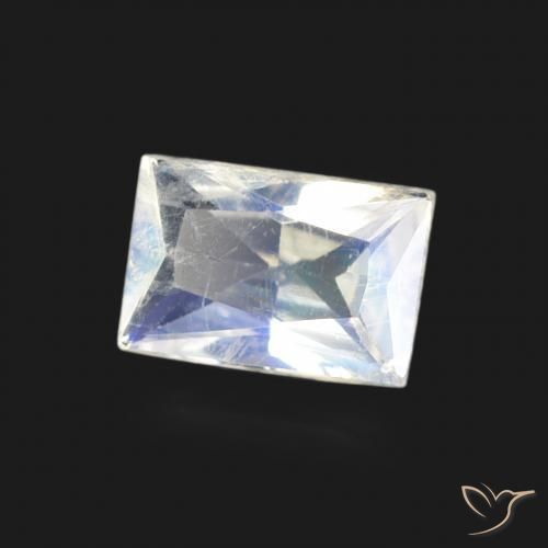 0.48 ct White Rainbow Moonstone Stone, Natural Rainbow Moonstone in Baguette Scissor Cut Shape for Sale
