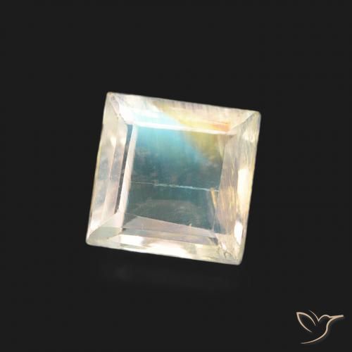 0.50 ct White Rainbow Moonstone Stone, Natural Rainbow Moonstone in Square Facet Shape for Sale