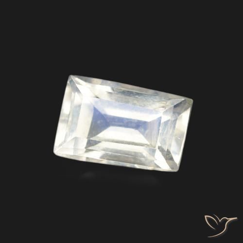 0.60 ct White Rainbow Moonstone Stone, Natural Rainbow Moonstone in Baguette Facet Shape for Sale