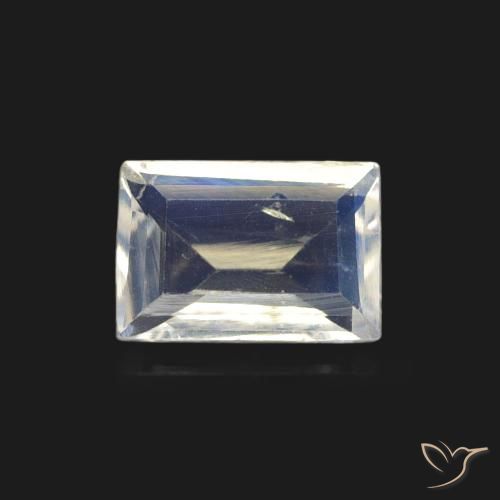 0.44ct Natural Bluish White Rainbow Moonstone, Baguette, Transparent