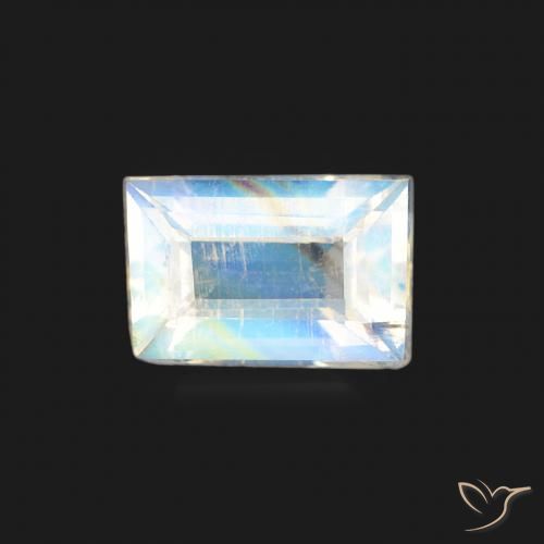 0.47ct Natural Bluish White Rainbow Moonstone, Baguette, Transparent