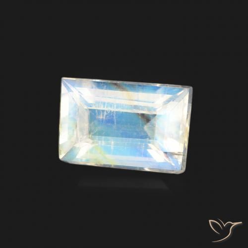 0.47 ct White Rainbow Moonstone Stone, Natural Rainbow Moonstone in Baguette Facet Shape for Sale