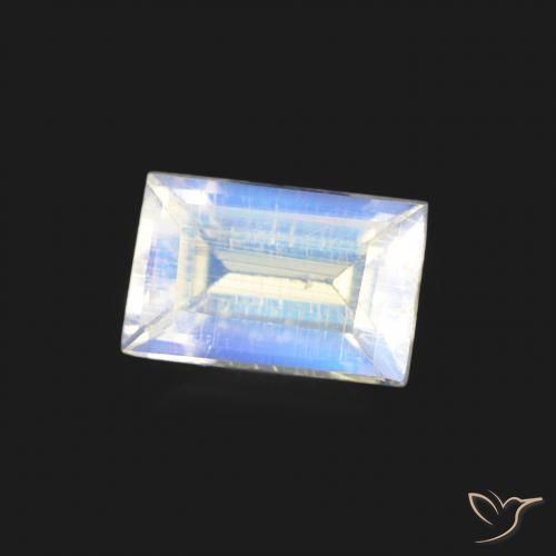 0.47 ct White Rainbow Moonstone Stone, Natural Rainbow Moonstone in Baguette Facet Shape for Sale