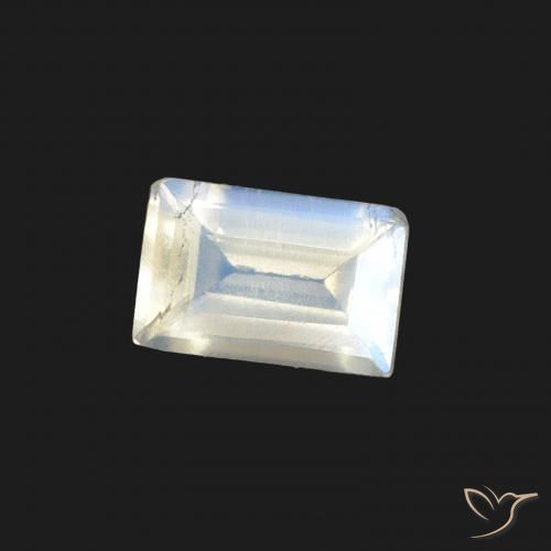 0.47 ct White Rainbow Moonstone Stone, Natural Rainbow Moonstone in Baguette Facet Shape for Sale
