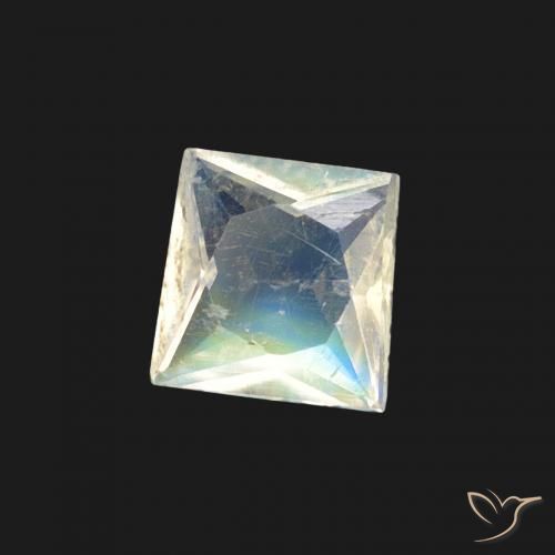 0.27 ct White Rainbow Moonstone Stone, Natural Rainbow Moonstone in Princess-Cut Shape for Sale