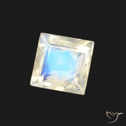 0.35 ct White Rainbow Moonstone Stone, Natural Rainbow Moonstone in Square Facet Shape for Sale