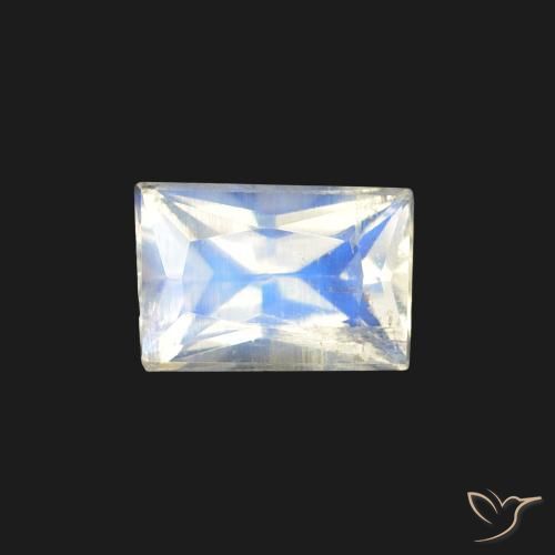 0.47ct Natural Bluish White Rainbow Moonstone, Baguette, Transparent
