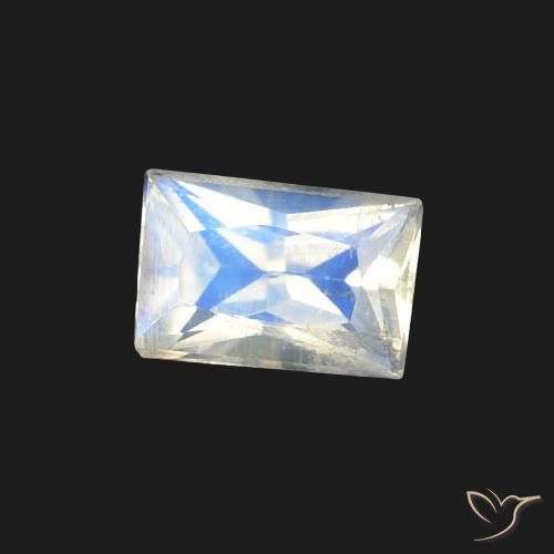 0.47 ct White Rainbow Moonstone Stone, Natural Rainbow Moonstone in Baguette Scissor Cut Shape for Sale