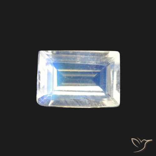 0.48ct Natural Bluish White Rainbow Moonstone, Baguette, Transparent