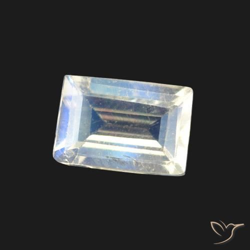 0.48 ct White Rainbow Moonstone Stone, Natural Rainbow Moonstone in Baguette Facet Shape for Sale