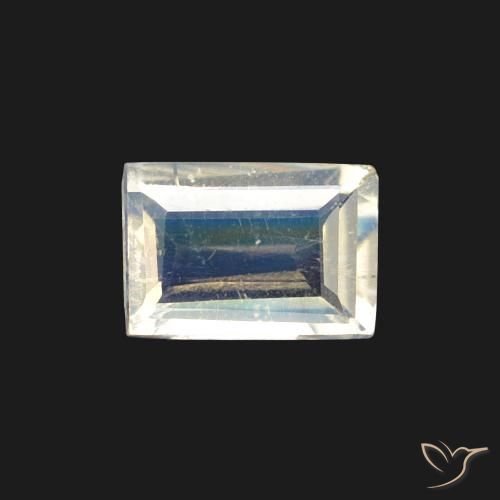 0.40ct Natural Bluish White Rainbow Moonstone, Baguette, Transparent