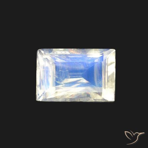0.56ct Natural Bluish White Rainbow Moonstone, Baguette, Transparent