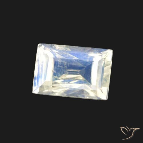 0.56 ct White Rainbow Moonstone Stone, Natural Rainbow Moonstone in Baguette Facet Shape for Sale