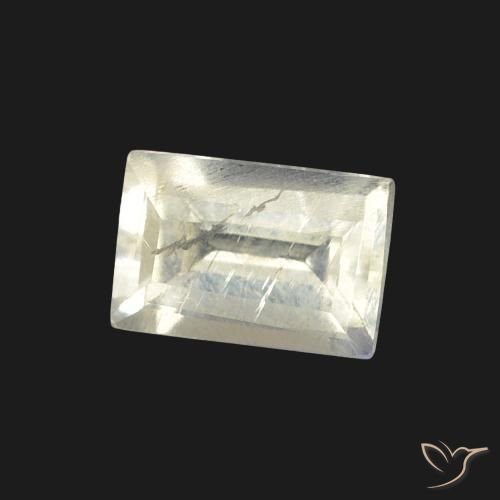 0.59 ct White Rainbow Moonstone Stone, Natural Rainbow Moonstone in Baguette Facet Shape for Sale