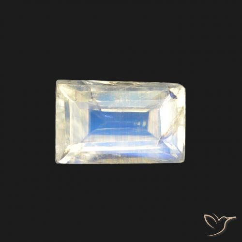 0.51ct Natural Bluish White Rainbow Moonstone, Baguette, Transparent