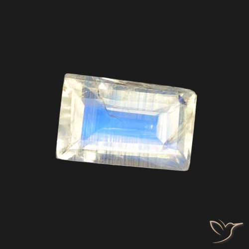 0.51 ct White Rainbow Moonstone Stone, Natural Rainbow Moonstone in Baguette Facet Shape for Sale