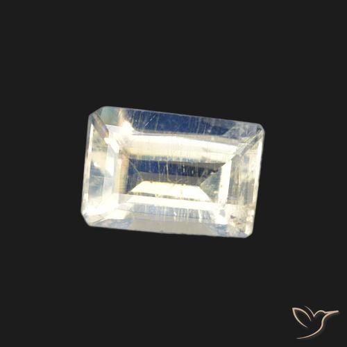 0.45 ct White Rainbow Moonstone Stone, Natural Rainbow Moonstone in Baguette Facet Shape for Sale