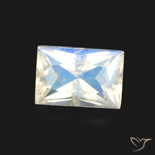 0.56 ct White Rainbow Moonstone Stone, Natural Rainbow Moonstone in Baguette Scissor Cut Shape for Sale