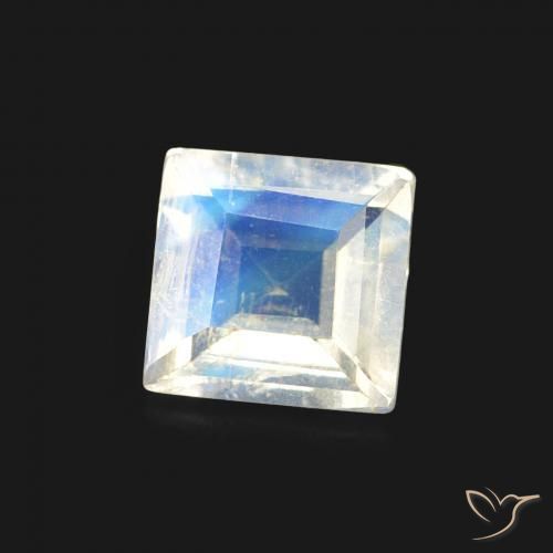 0.44 ct White Rainbow Moonstone Stone, Natural Rainbow Moonstone in Square Facet Shape for Sale
