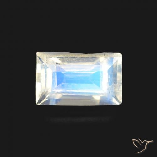 0.50ct Natural Bluish White Rainbow Moonstone, Baguette, Transparent