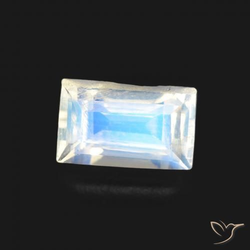 0.50 ct White Rainbow Moonstone Stone, Natural Rainbow Moonstone in Baguette Facet Shape for Sale