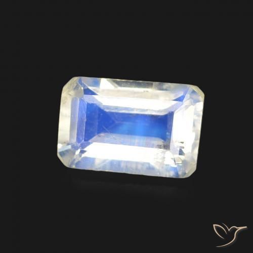 0.57 ct White Rainbow Moonstone Stone, Natural Rainbow Moonstone in Octagon Step Cut Shape for Sale