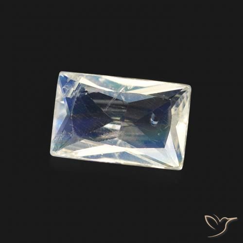 0.46 ct White Rainbow Moonstone Stone, Natural Rainbow Moonstone in Baguette Scissor Cut Shape for Sale