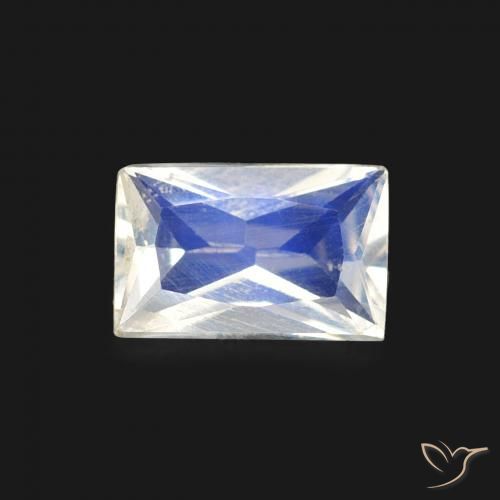 0.43ct Natural Bluish White Rainbow Moonstone, Baguette, Transparent