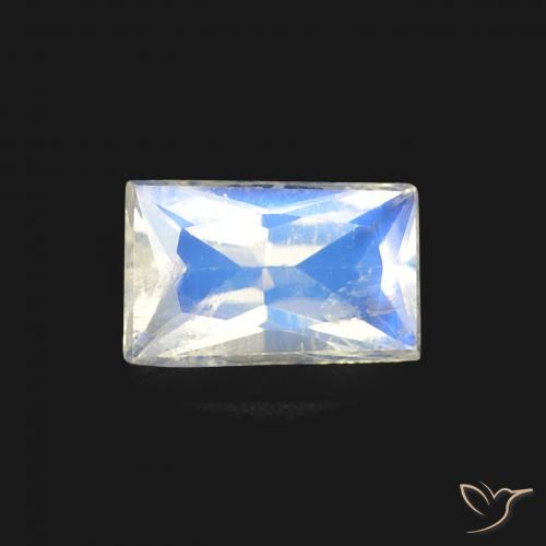 0.45ct Natural Bluish White Rainbow Moonstone, Baguette, Transparent