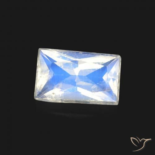 0.45 ct White Rainbow Moonstone Stone, Natural Rainbow Moonstone in Baguette Scissor Cut Shape for Sale