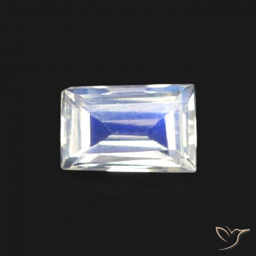 0.47ct Natural Bluish White Rainbow Moonstone, Baguette, Transparent