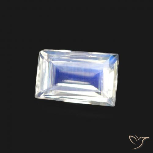 0.47 ct White Rainbow Moonstone Stone, Natural Rainbow Moonstone in Baguette Facet Shape for Sale